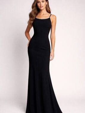 Jessica McClintock Gunne Sax Black Evening Gown with Rhinestone Trim Size 3/4